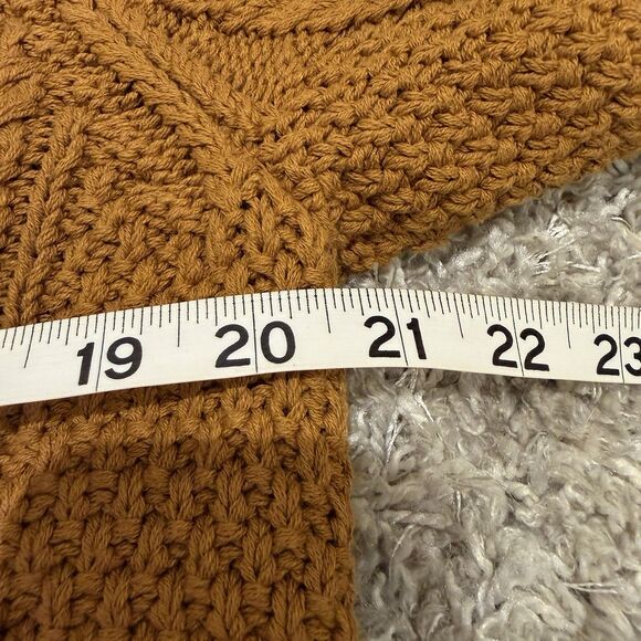 LL Bean Signature Sweater Tunic Fisherman Cable Knit Golden Brown Rust M Cotton - Picture 7 of 8